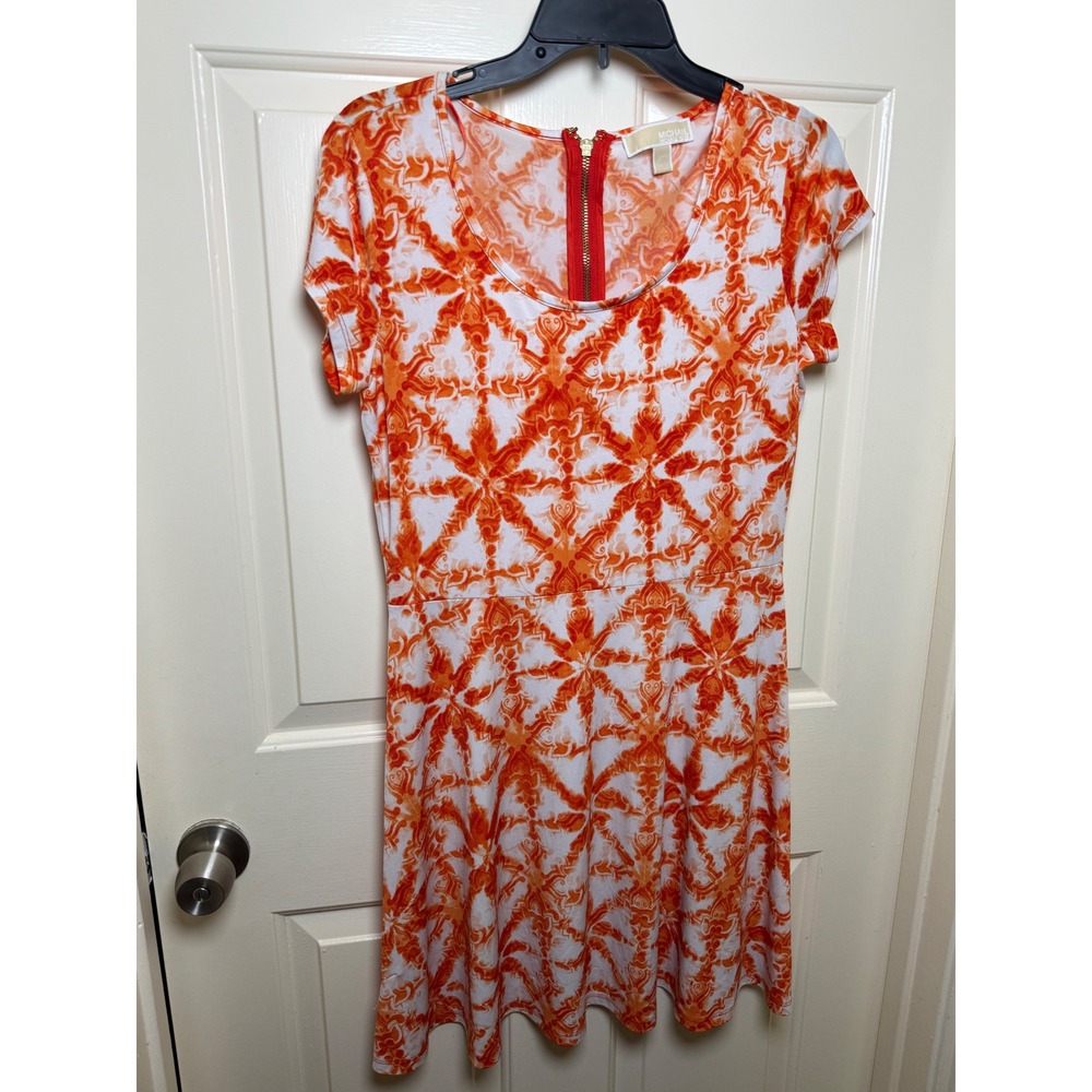 Michael Michael Kors Orange White Kaleidoscope Print Fit and Flare Dress Medium